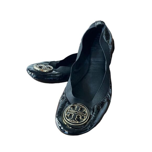 Tory Burch Caroline Women's Black Patent Leather Slip On Ballet Flats Size 7M - Picture 1 of 9